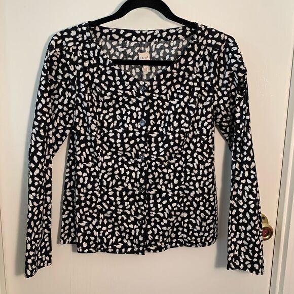 La Vie Rebecca Taylor black/white dot button down blouse Size Small - Picture 1 of 4
